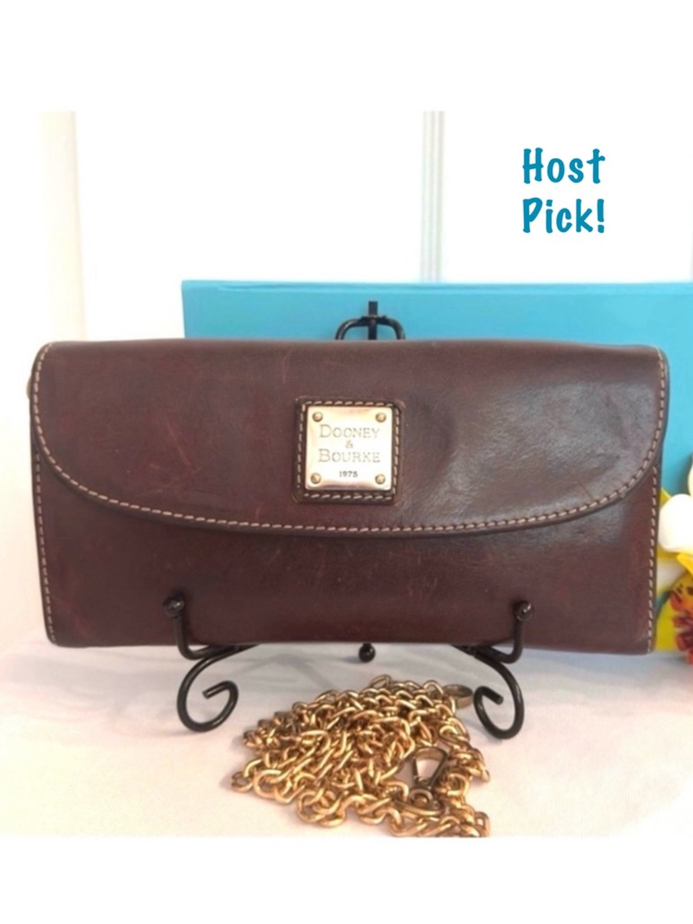 DOONEY & BOURKE ~ Dark Brown Long Leather Wallet with Fall Color Paisley Print
